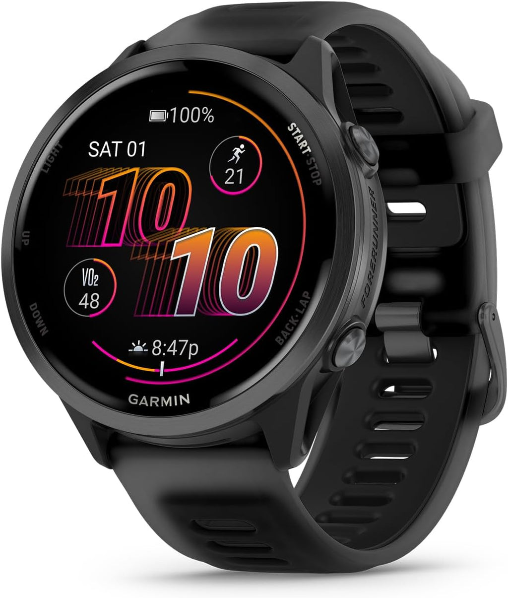 Garmin Forerunner 570 Running Smartwatch, 47MM WiFi, GPS Fitness Smart Watch for Men and Women, Slate Gray Aluminum with Translucent Black/Black Band Bundle with P-Bank + More