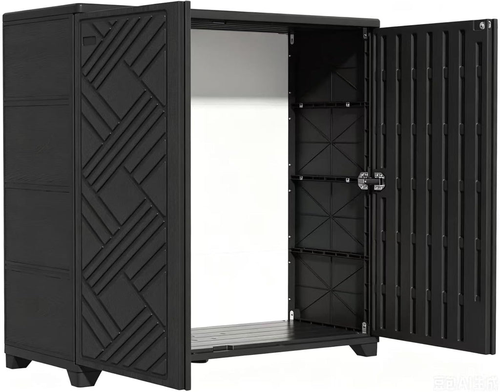 KINYING Outdoor Storage Cabinet Waterproof, 60 Gallon Resin Outdoor Storage Shed for Patio/Garden/Backyard, Outdoor Storage Box for Cushions,Garden Tools and Pool Supplies(Black W/O Shelving)