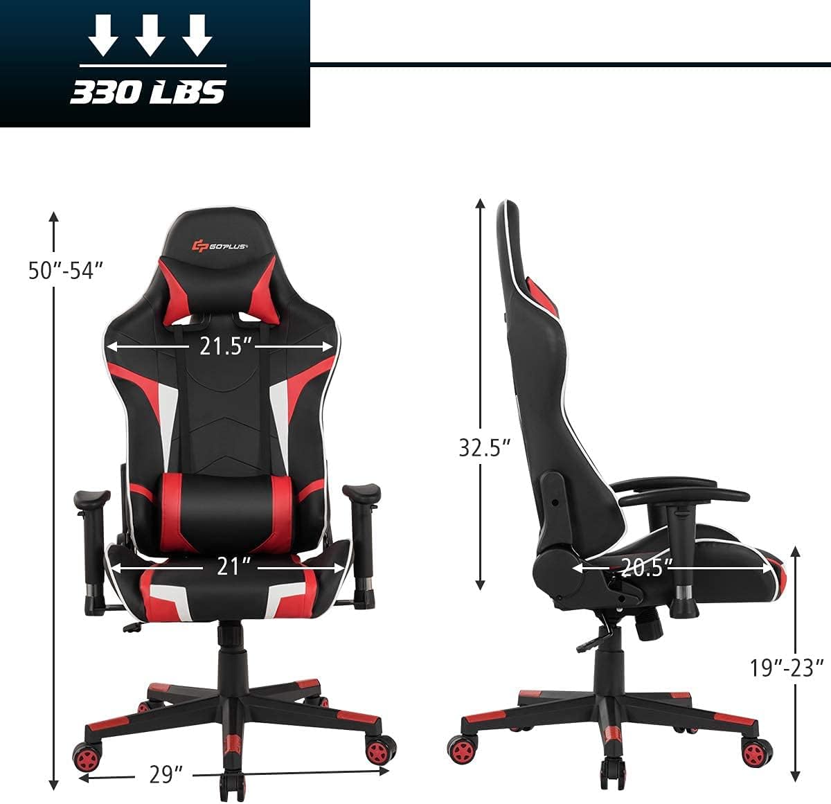 Massage Gaming Chair, High Back Office Computer Chair with Headrest and Lumbar Support, Racing Style Reclining Swiveling Game Chair for Home Office (Red)