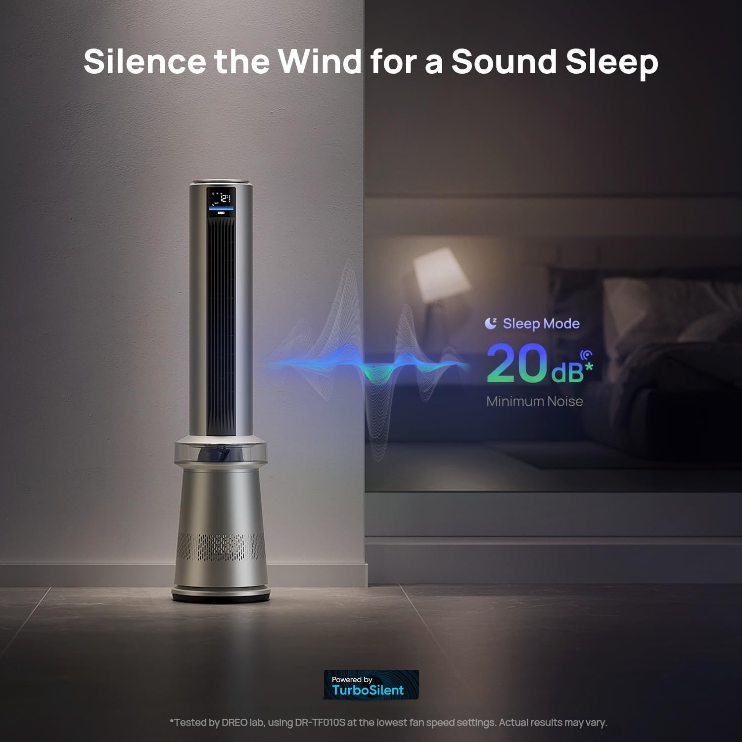 Dreo MC710S Air Purifier Tower Fan, 45' 2-in-1 Smart Fan for Bedroom, 27ft/s Velocity, 120°Oscillation, 24H Timer Bladeless Fans for Home, 25dB Low Noise, Standing Fan Works with Alexa, Silver Blue