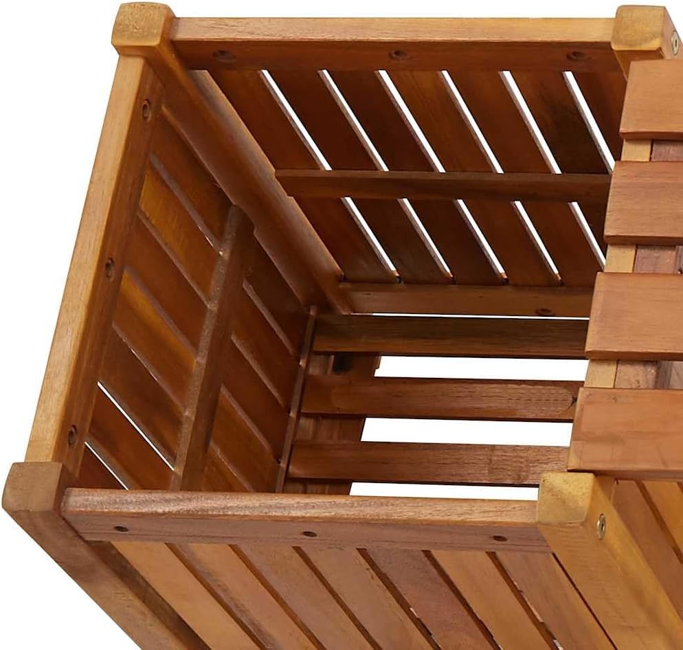 Solid Acacia Wood Patio Bench with Planters 59.1' Outdoor Furniture Garden Bench with 2 Storage Boxes for Porch Deck Backyard