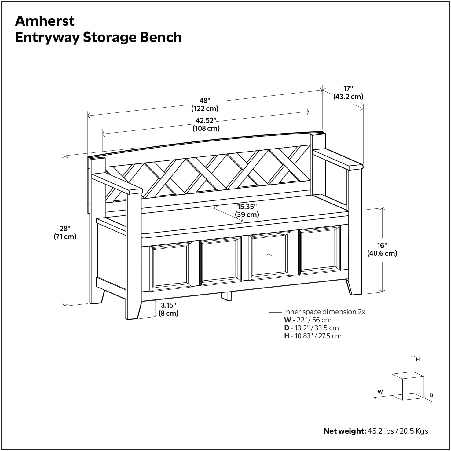 SIMPLIHOME Amherst Entryway Storage Bench - 48 inch Wide Solid Wood Hallway Seat in Antique White, Transitional Bench for Entryway or Living Room with Lift-Up Lid and Spacious Storage