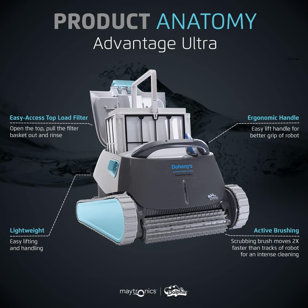 Dolphin Advantage Ultra Automatic Robotic Pool Vacuum Cleaner, Wall Climbing, Waterline Scrubber Brush, Top Load Filter, Ideal for In-Ground Pool Types Upto 50 FT in Length