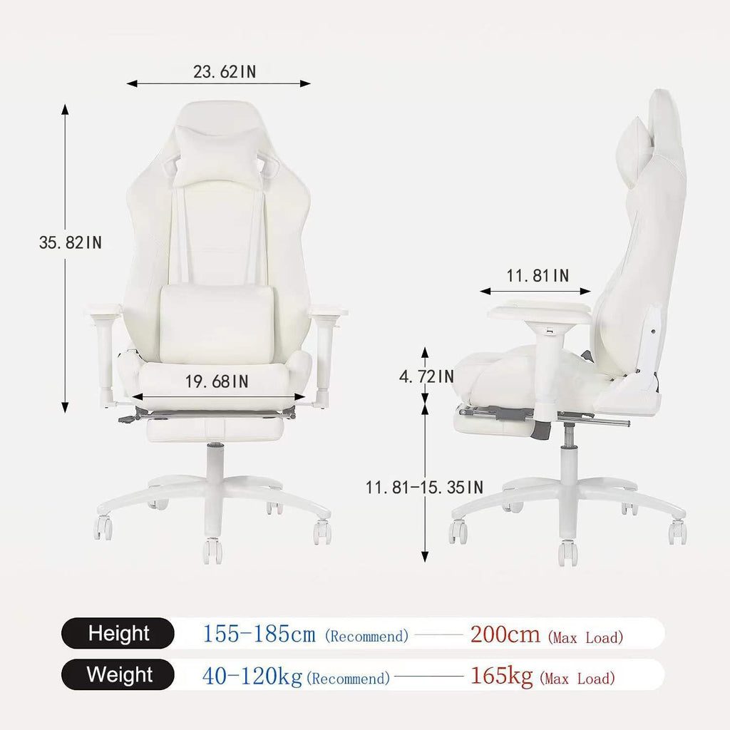 Gaming Chair for Office and Home, Footrest and Seat Height Adjustable Swivel Ergonomic Video Game Chair, Computer Chair with Headrest and Lumbar Support for Adults Big Man Women(White)