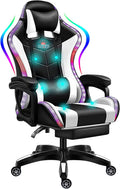 Gaming Chair with LED RGB Lights with Massage and Footrest Ergonomic Computer Chair High Back Video Game Chair with Adjustable Lumbar Support Linkage Armrest,White