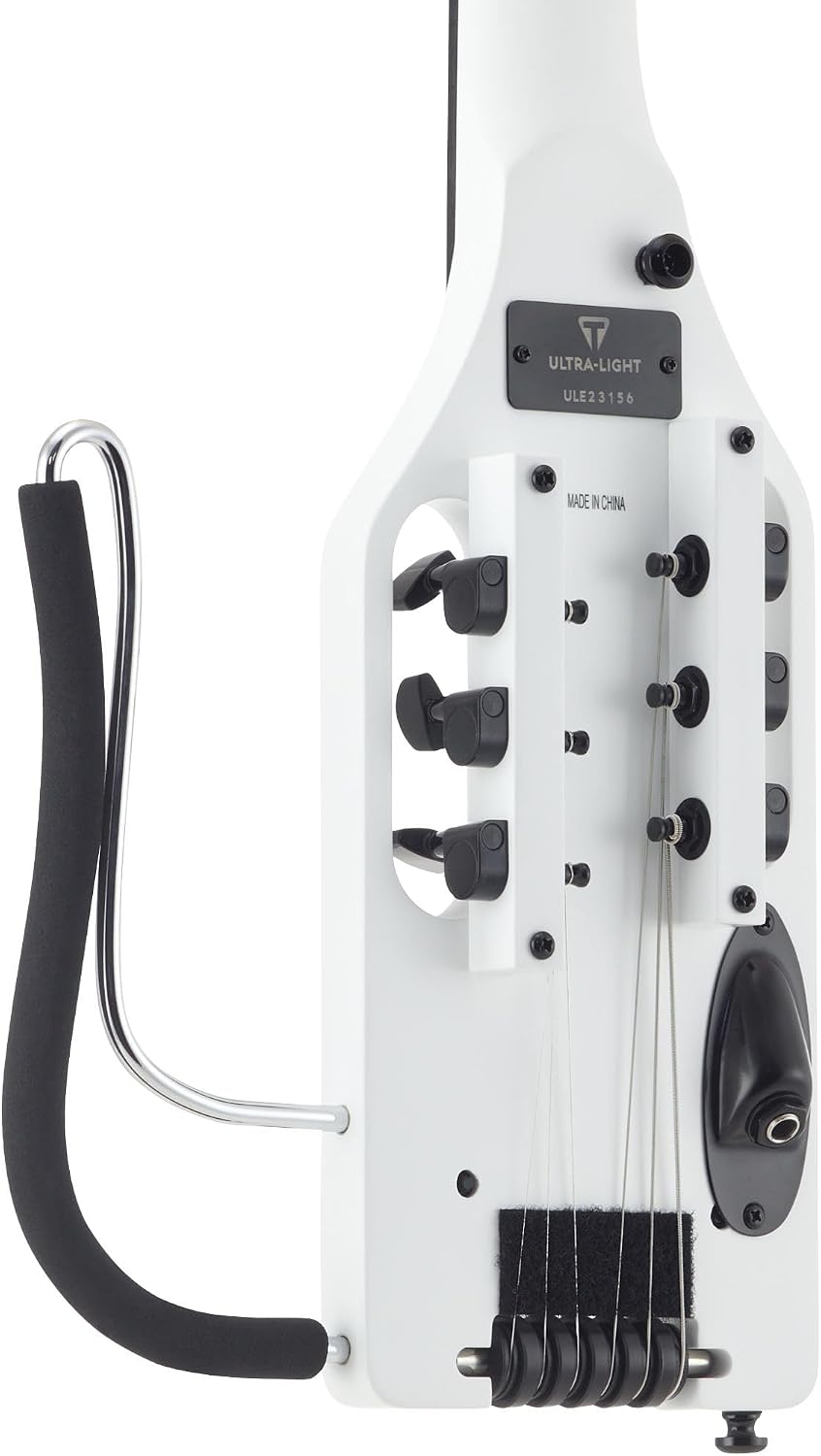 Traveler Guitar Ultra-Light Electric Guitar Satin White | Portable Electric with Removable Lap Rest | Full 24 3/4' Scale Headless Guitar | Custom Gig Bag Included