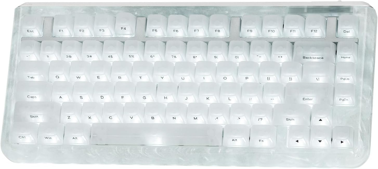 KiiBoom Jade75 75% Resin Molding Mechanical Keyboard, BT5.0/USB-C/2.4GHz Wireless Gaming Keyboard, QMK&VIA Programmable, RGB Backlits, Hot-Swappable, CNC+UV Case for Windows/Mac/Linux (White)