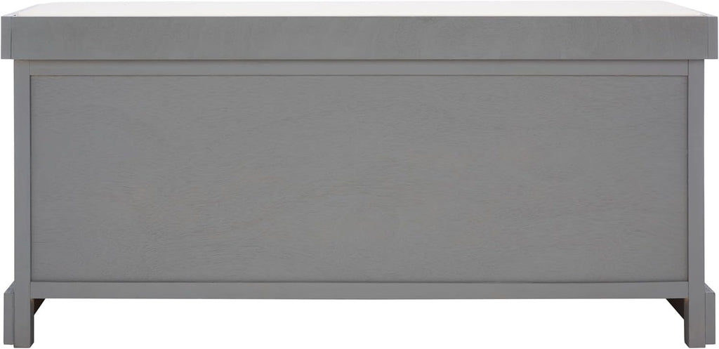 SAFAVIEH Home Collection – Briar 3-Drawer Upholstered Storage Bench, Farmhouse Entryway Accent Bench with Cushion Top, Distressed Grey Frame & Sand Drawer Fronts (BCH5700C)