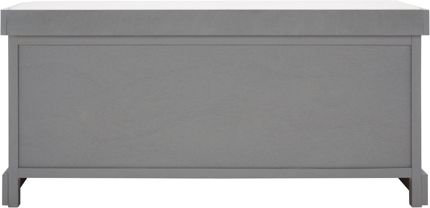 SAFAVIEH Home Collection – Briar 3-Drawer Upholstered Storage Bench, Farmhouse Entryway Accent Bench with Cushion Top, Distressed Grey Frame & Sand Drawer Fronts (BCH5700C)