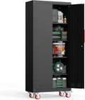 Kelueo 71' H Garage Storage Cabinet with Wheels,Metal Cabinets with 4 Adjustable Shelves and 2 Locking Doors for Garage,Home,Office,Shop,Black