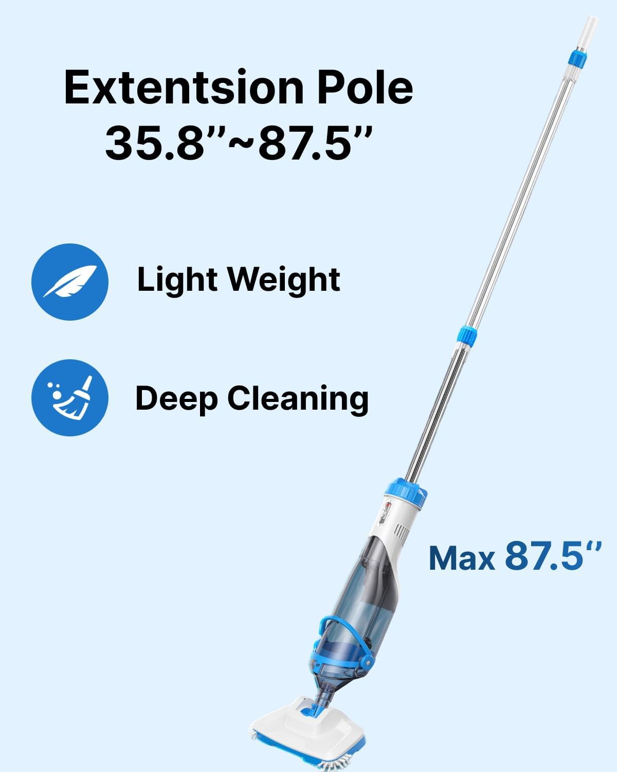 Consciot 2026 Update for Motor, L2 Pool Vacuum for Above Ground & Inground Pools, Rechargeable Handheld Cleaner with Telescopic Pole, 18.5 GPM Suction, 13.4' Head, 60-Min Runtime