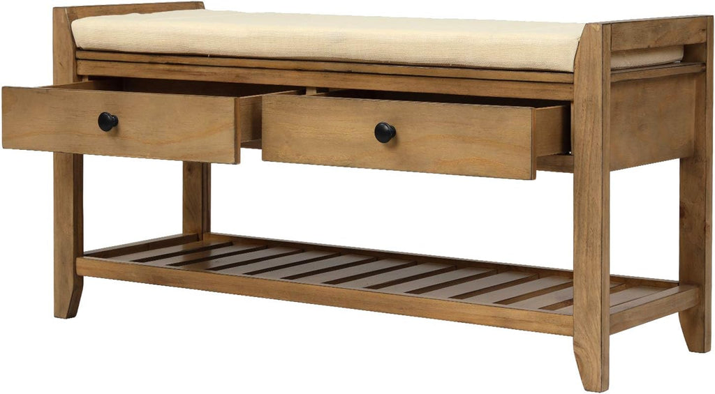 Harper & Bright Designs TREXM Shoe Rack with Cushioned Seat and Drawers, Multipurpose Entryway Storage Bench (Old Pine)