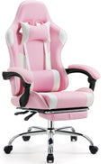 Heavy Duty Gaming Chair, Ergonomic Gamer Chair for Home Office with Footrest, Lumbar Support, Adjustable Backrest, Stable 360° Swivel Wheels for Adults, Professional Gamers and Teens, Pink