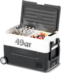 TABU 49QT Portable Car Refrigerator, 12V Dual Zone Freezer& Cooler with 12/24V DC&110/240V AC,Car Fridge with Wheels,Low Noise,-4℉~68℉, for Camping, Travel, RV (Black)