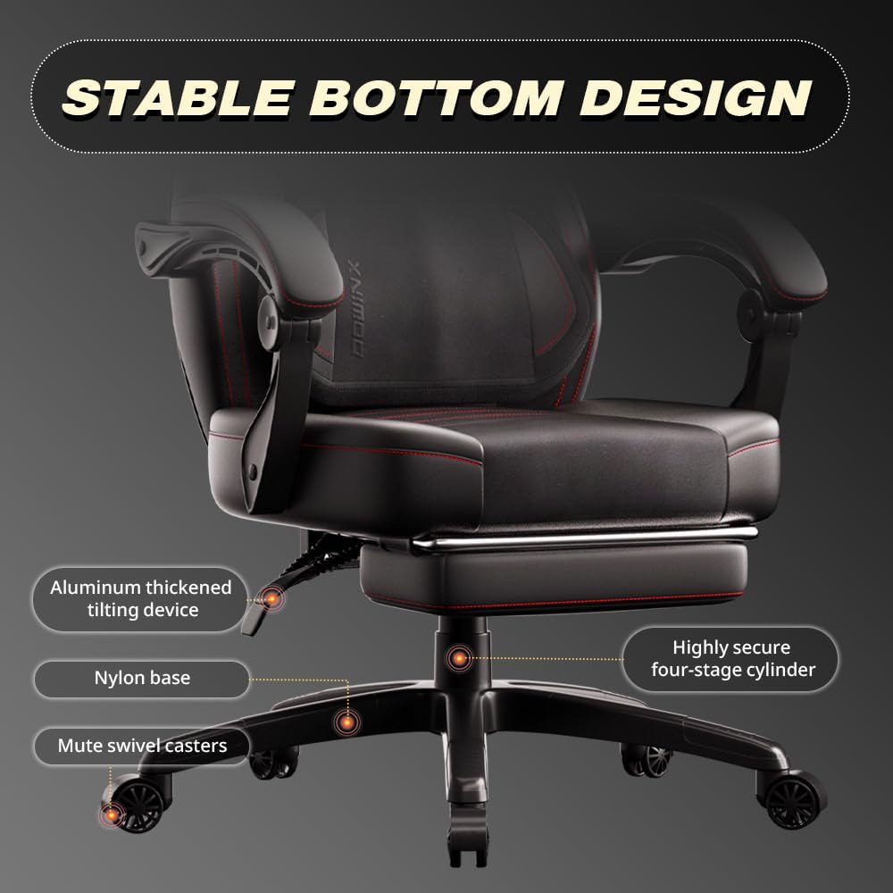 Dowinx PU Leather Gaming Chair with Footrest, 350lb Big and Tall Gamer Chair, Wide Seat Ergonomic Computer Chair with Lumbar Massage Support, Wide Back Office Chair for Heavy People, Deep Black