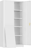 Greenvelly Metal Storage Cabinet, 72' Locking Metal Garage Storage Cabinet with Doors and 4 Adjustable Shelves, Lockable Steel Cabinets for Home Office, Garage, Shop, School (White 36' W x 18' D)