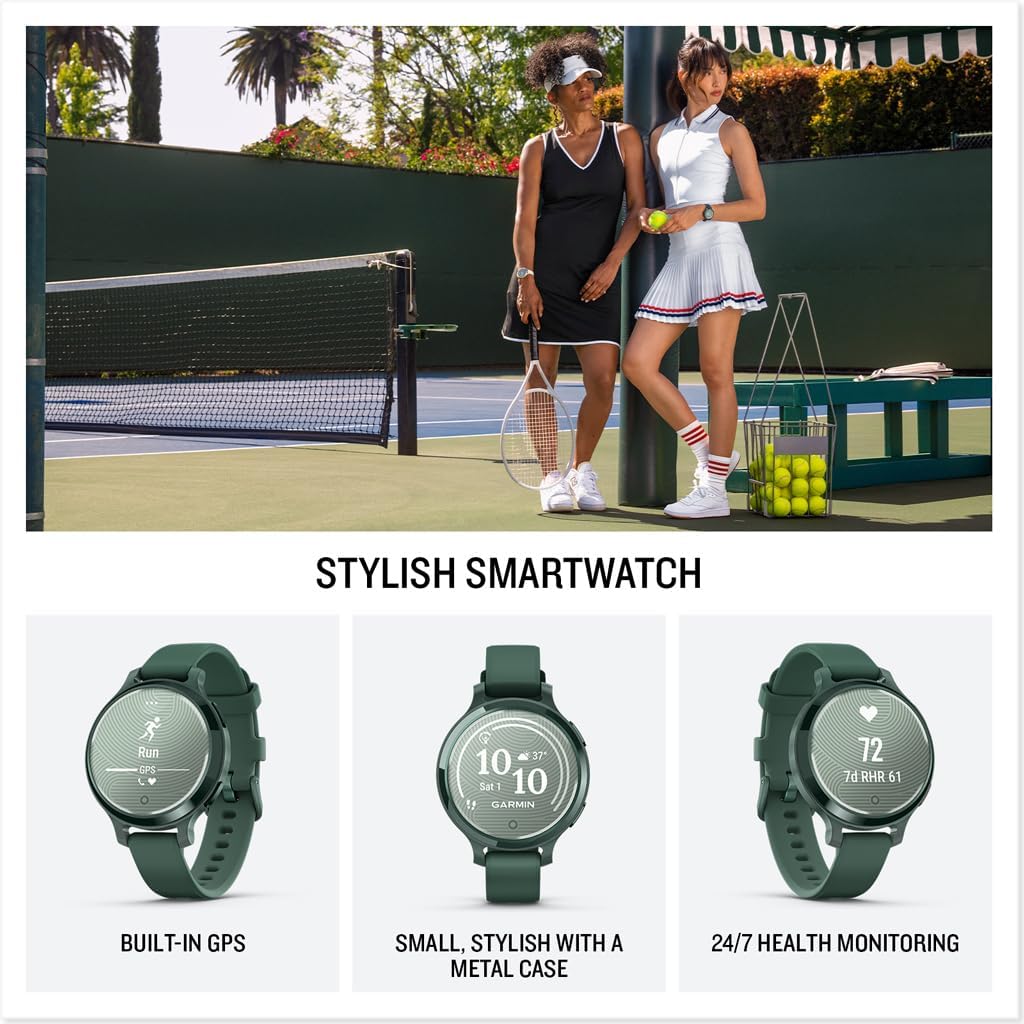 Garmin Lily 2 Active Small and Stylish Smartwatch Up to 9 Days Battery Life Built-in GPS Hidden Display Patterned Lens Purple Jasmin 010-02891-01 Health and Fitness Smart Watch Bundle for Women