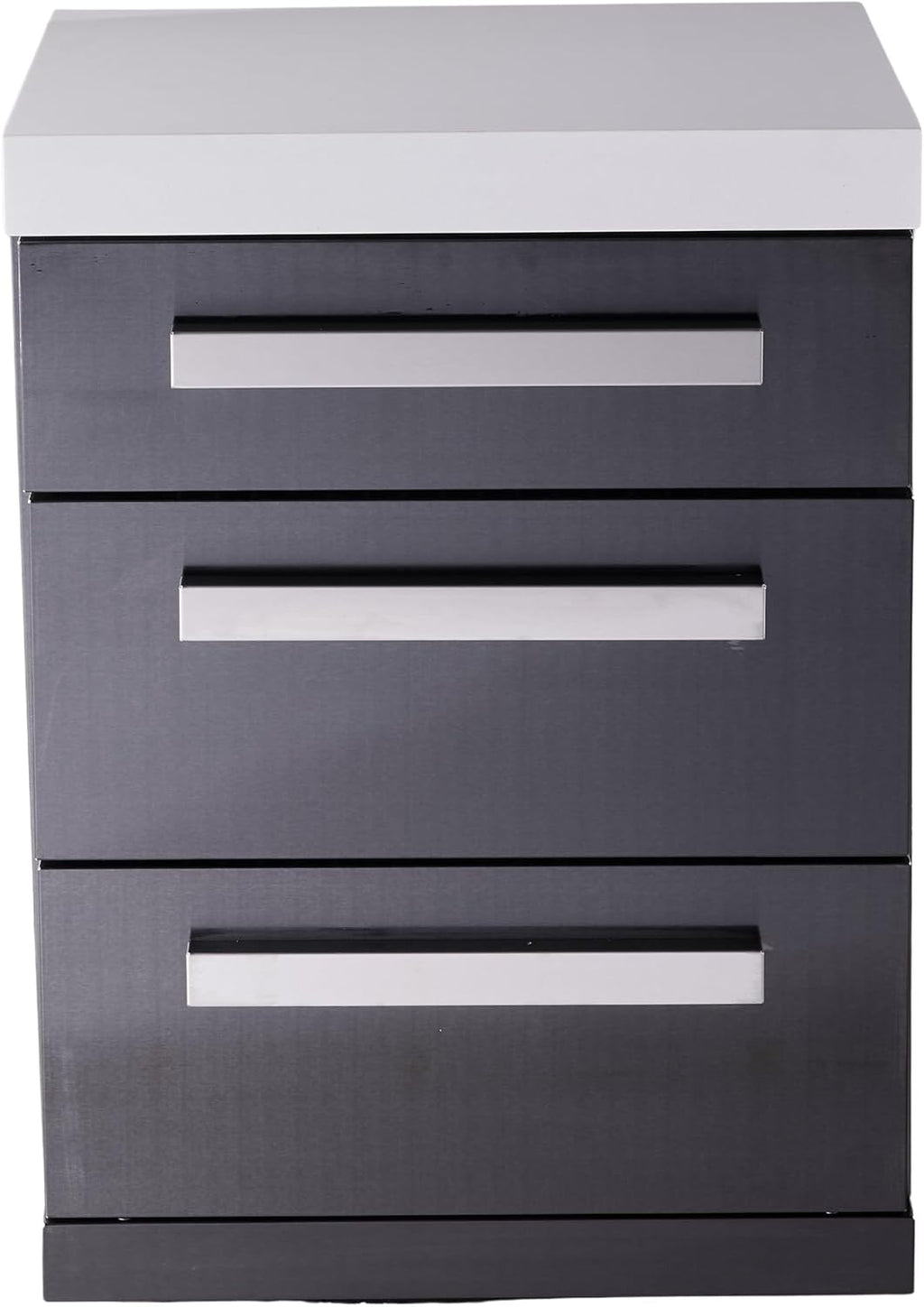 Mont Alpi Premium 25'W Extra Storage Soft-Closing 3-Drawer Slides Black Stainless Steel Right Cabinet Module for Black Series MAi805 & MAi400 Outdoor Kitchen Island Grills + White Granite Countertops