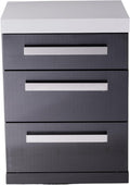 Mont Alpi Premium 25'W Extra Storage Soft-Closing 3-Drawer Slides Black Stainless Steel Right Cabinet Module for Black Series MAi805 & MAi400 Outdoor Kitchen Island Grills + White Granite Countertops