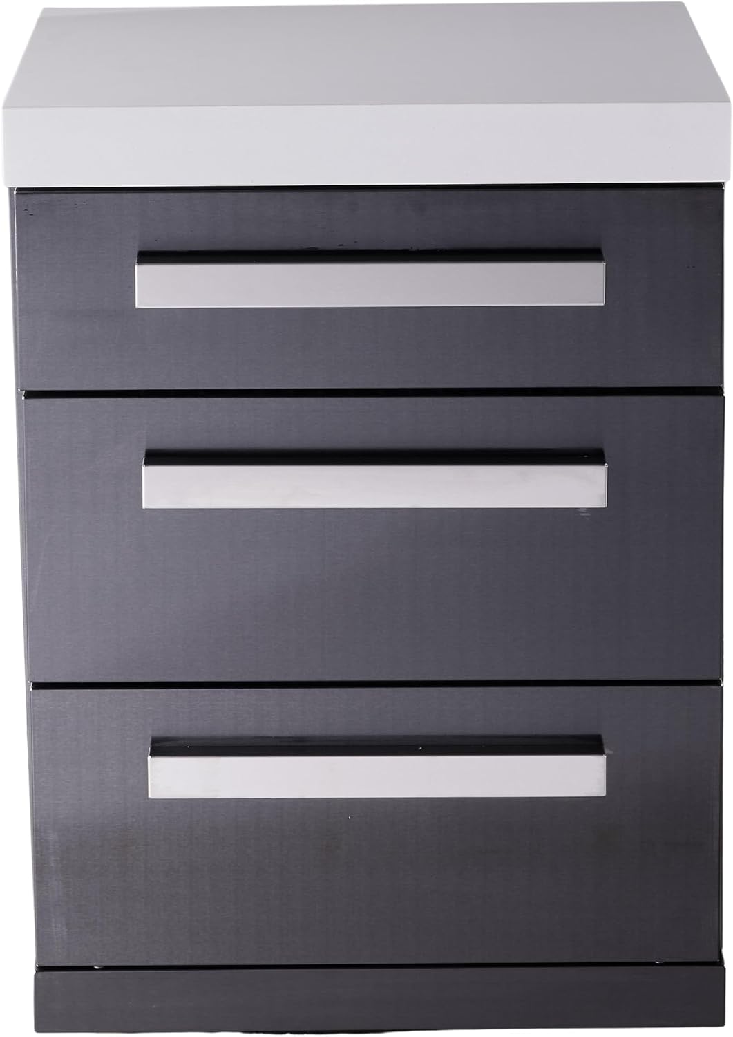 Mont Alpi Premium 25'W Extra Storage Soft-Closing 3-Drawer Slides Black Stainless Steel Right Cabinet Module for Black Series MAi805 & MAi400 Outdoor Kitchen Island Grills + White Granite Countertops
