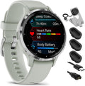Garmin 010-02785-01 Venu 3S Health Fitness GPS Smartwatch Steel Bezel with Sage Gray Case 41mm Bundle with Charging Dock, Silicone Dust Cover 3 Pack and USB Type C Charging and Sync Cable
