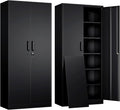 Yizosh Metal Garage Storage Cabinet with 2 Doors and 5 Adjustable Shelves - 71' Steel Lockable File Cabinet,Locking Tool Cabinets for Office,Home,Garage,Gym,School (Black)