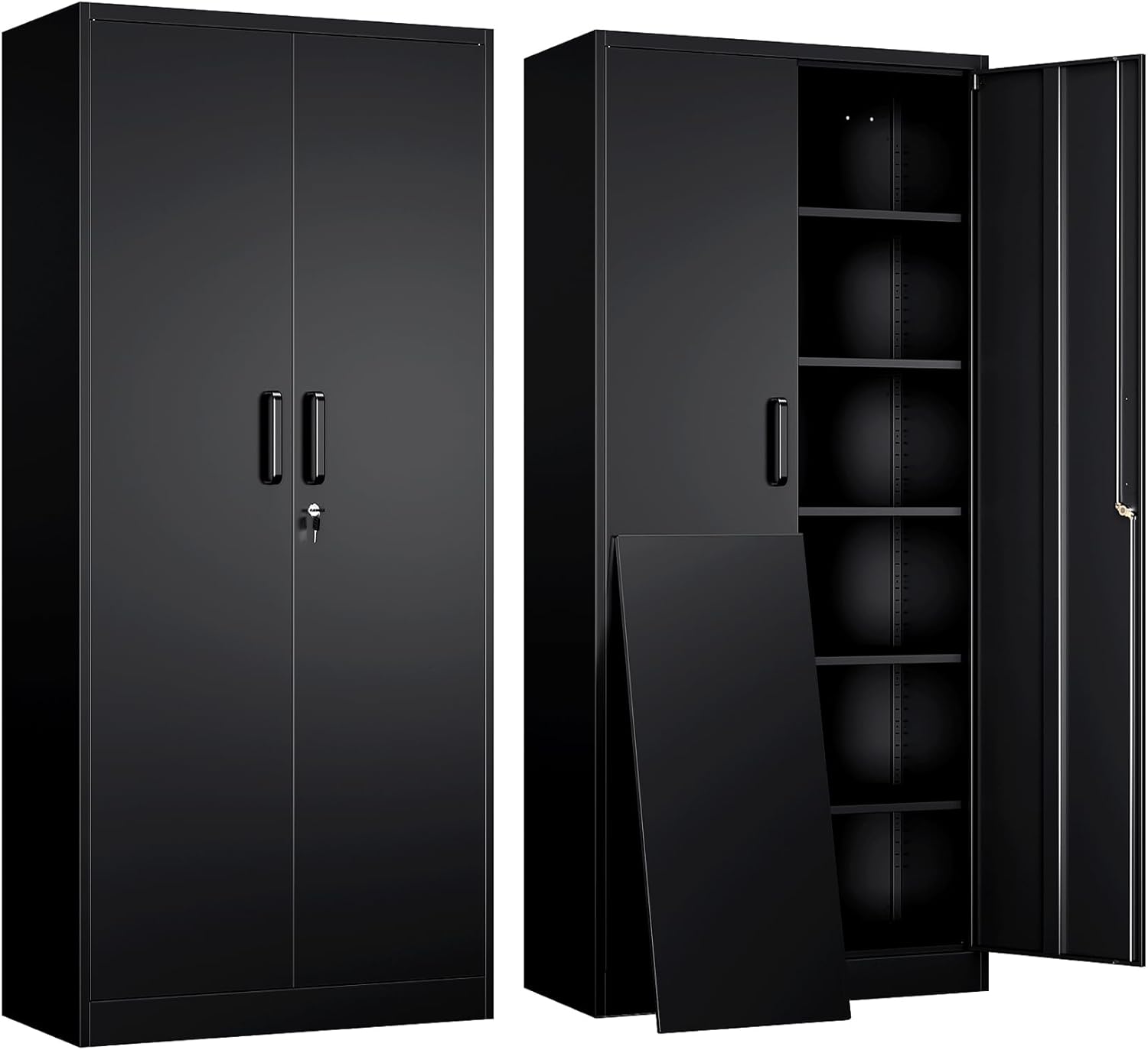 Yizosh Metal Garage Storage Cabinet with 2 Doors and 5 Adjustable Shelves - 71' Steel Lockable File Cabinet,Locking Tool Cabinets for Office,Home,Garage,Gym,School (Black)