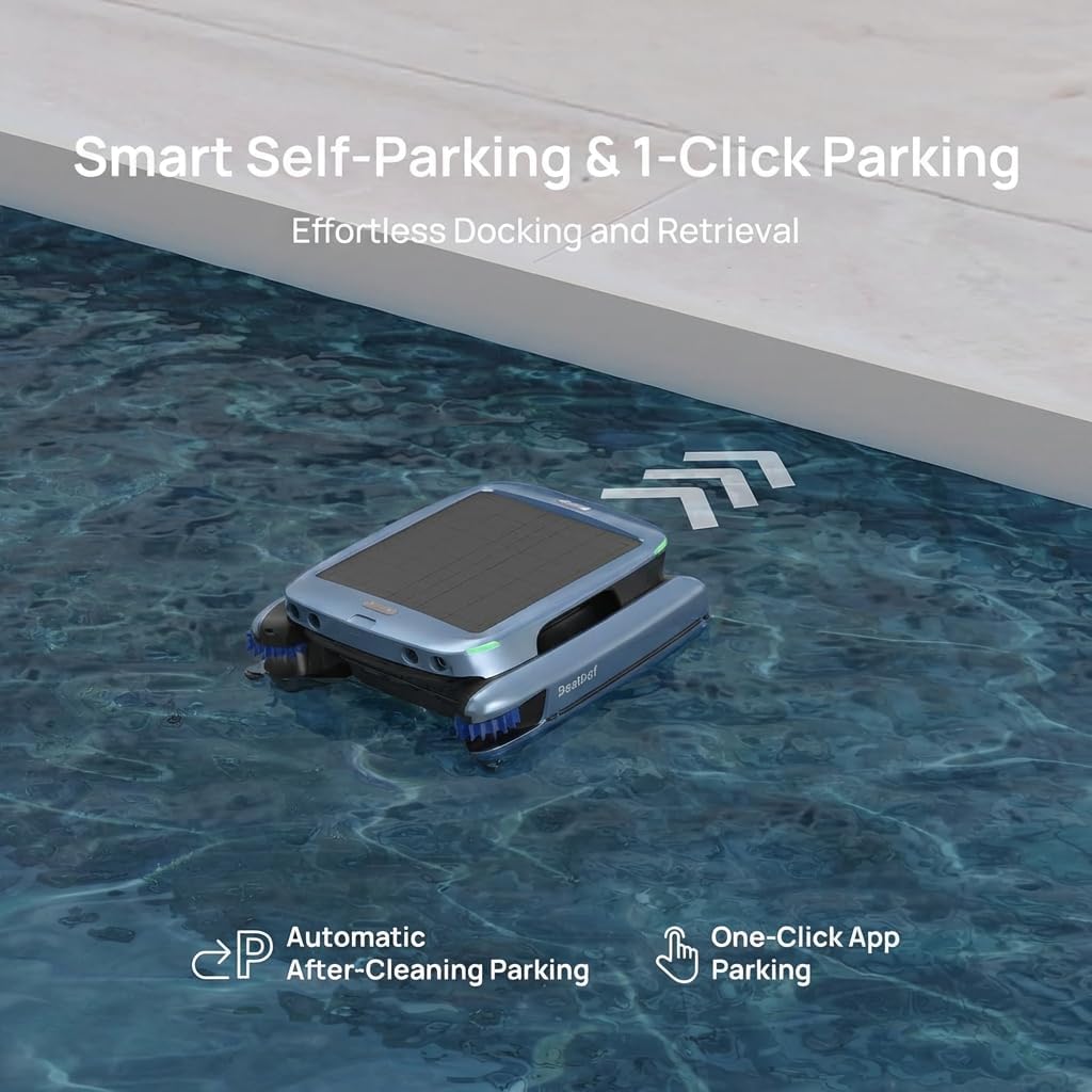 Beatbot iSkim Ultra Solar-Powered Auto Pool Skimmer 24/7 Cleaning, Built-in Water Clarification, Smart App & Voice Control, Dual Charging, Precision Edge & Corner Cleanup, Navy Blue