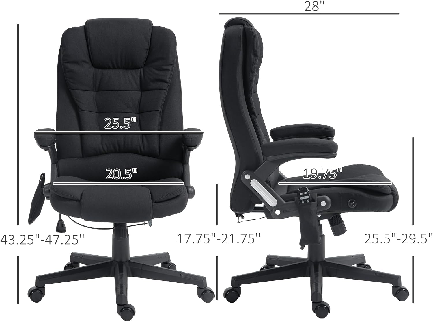 Vinsetto 6 Point Vibrating Massage Office Chair with Heat, Linen High Back Executive Office Chair with Reclining Backrest, Padded Armrests and Remote, Black