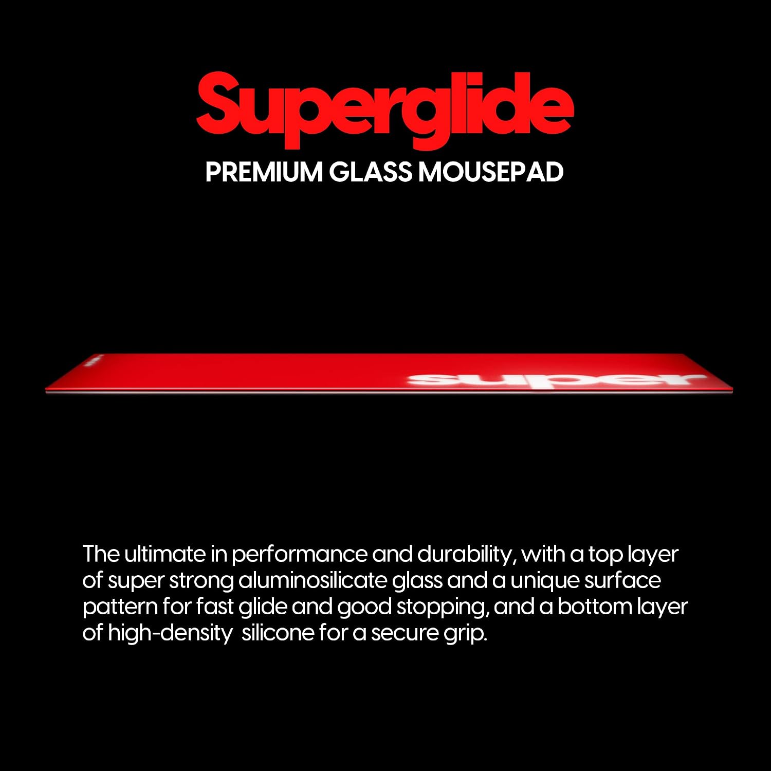 Pulsar - Superglide Premium Glass Mouse Pad XXL ALUMINO-Silicate Glass Surface Anti-Slip Fully Molded high-Density Silicone Rubber 38.5in x 16.5in (XXL, Red)