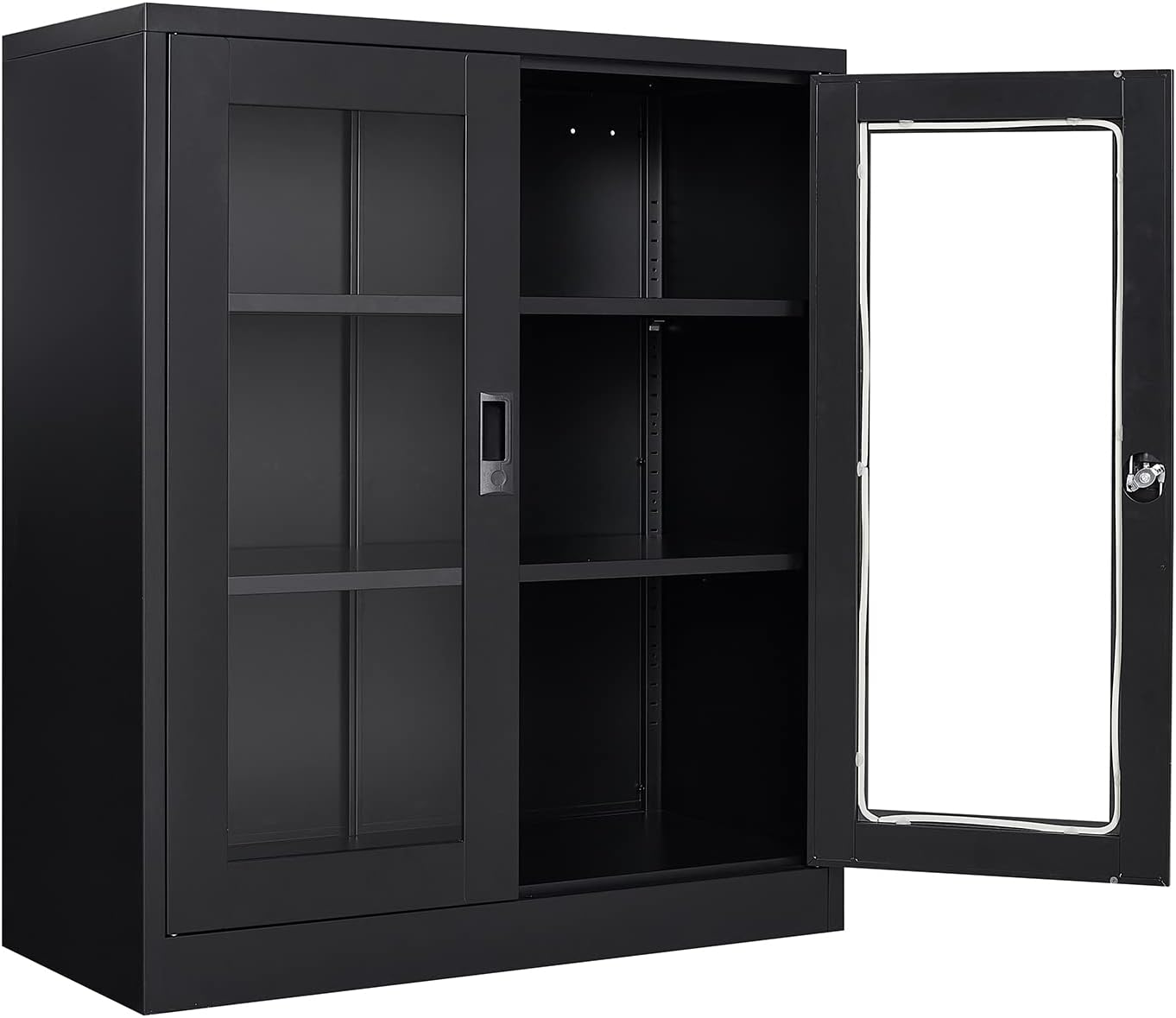 Lockable Display Cabinet with Acrylic Doors and Adjustable Shelves, Metal Storage Cabinet Curio Liquor Cabinet, Display Case Bookcase for Home Office, Pantry(Black)
