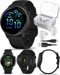 Garmin Vivoactive 6 - Health & Fitness Smartwatch, 1.2 in Bright AMOLED Display, GPS Sports Tracking, Up to 11 Days of Battery, Slate with Black Band w White Earbuds Bundle