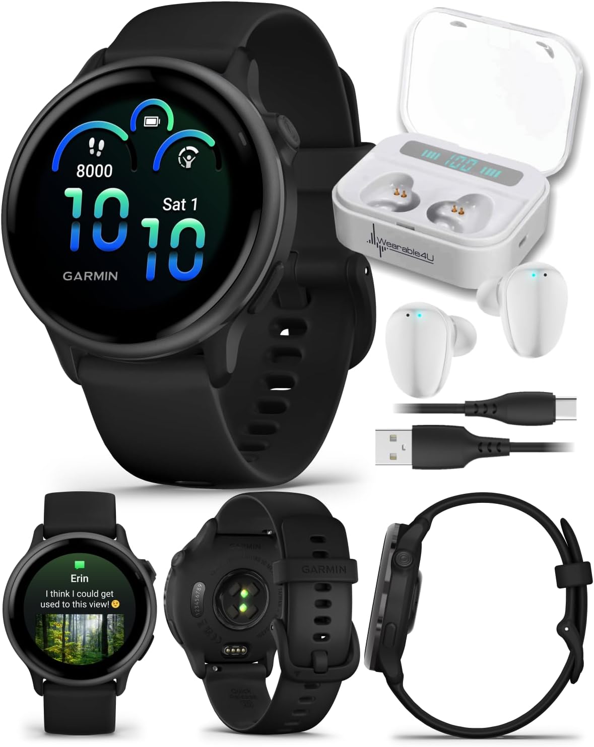 Garmin Vivoactive 6 - Health & Fitness Smartwatch, 1.2 in Bright AMOLED Display, GPS Sports Tracking, Up to 11 Days of Battery, Slate with Black Band w White Earbuds Bundle