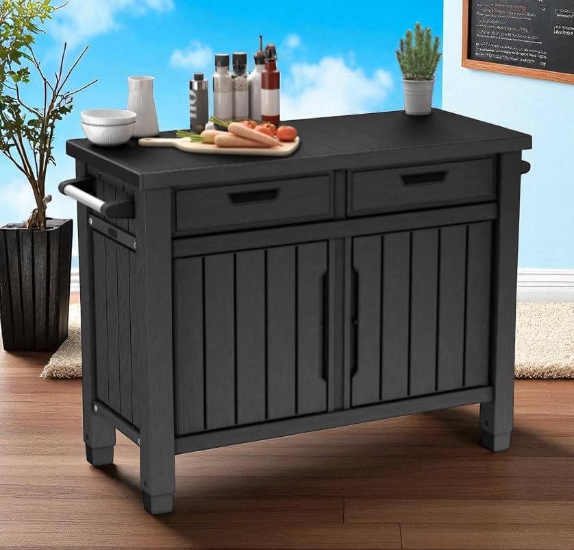 Outdoor Storage Cabinet with Drawers, Entertainment Buffet Table, Graphite Gray, 49.4' W x 35.4' H x 25.3' D