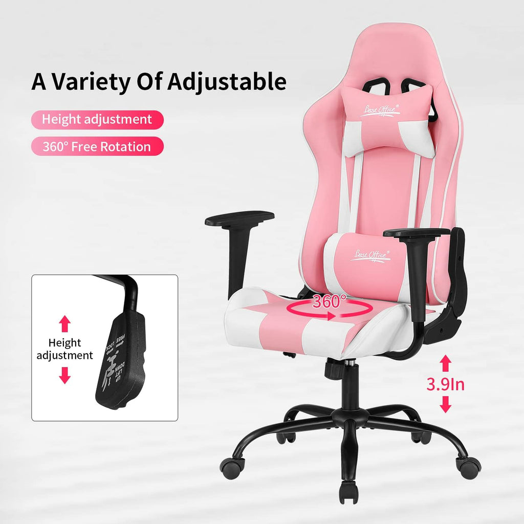 Gaming Chair Office Chair Desk Chair with Lumbar Support Headrest Armrest Task Rolling Swivel Ergonomic E-Sports Adjustable PC Gamer Chair (Pink)