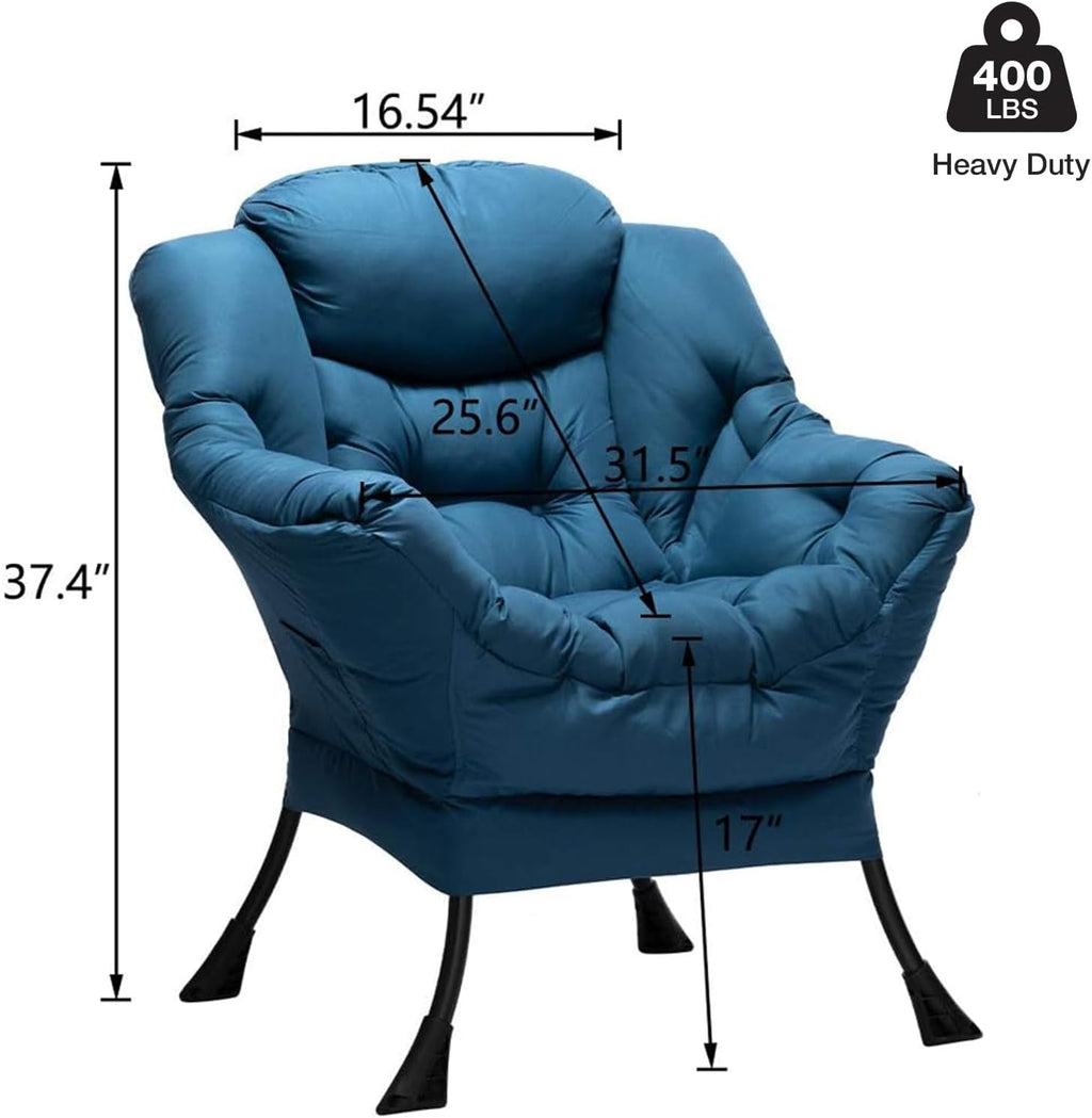 HollyHOME Lazy Chair with Armrest and Side Pocket, Comfy Accent Lounge Chair,Leisure Sofa Armchair for Living Room, Bedroom, Dorm, or Small Spaces, Oversized Reading Sofa Chair,Navy Blue