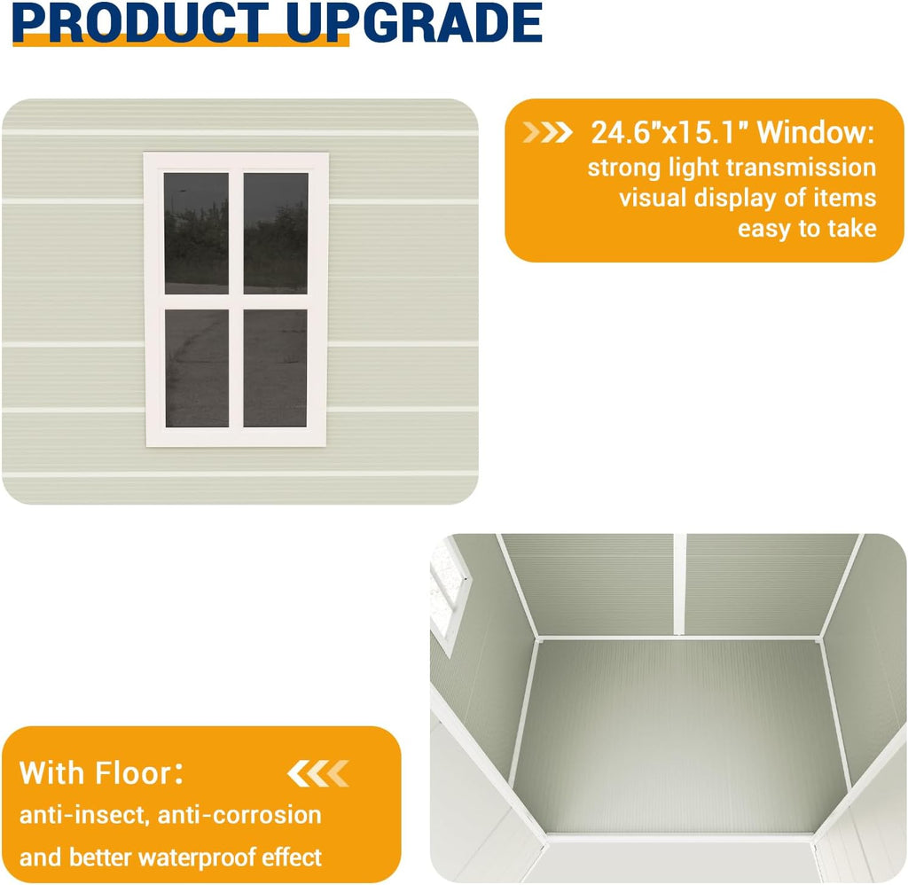 UDPATIO Outdoor Storage Shed 6x4.5 FT, Resin Outside Sheds & Outdoor Storage Plastic for Trash Can, Bike, Lawnmower, Generator, Tool Shed with Lockable Door for Backyard, Lawn, Patio, Sandstone