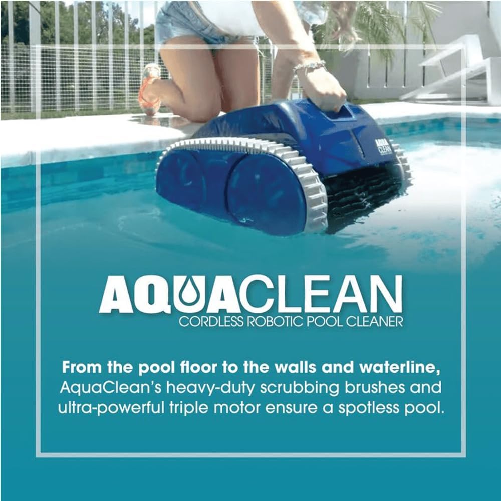 AquaClean AC1000 PRO Cordless Robotic Pool Cleaner, Up to 1500 sq. ft., Climbs Pool Walls, Blue, ABS Material, Rechargeable, Fast Charging