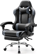 Sweetcrispy Computer Gaming Chair with Footrest, Ergonomic High Back PU Leather Video Racing Chair with Adjustable Headrest & Linkage Armrest, for Office and Home, Adults, Grey