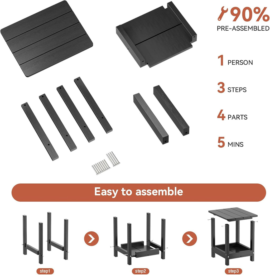 Outdoor Side Table for Garden, Lawn, Living Room Adirondack Tables for Outside 2-Tier HDPE Waterproof Small Outside Side Tables for Patio End Table for Adirondack Chair, 4 Pcs, Black