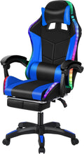 Gaming Chair with Compatible Speakers and RGB LED Lights, Ergonomic Massage Computer Gaming Chair with Height Adjustable, Video Game Chair High Back with Lumbar Support (Black Blue)