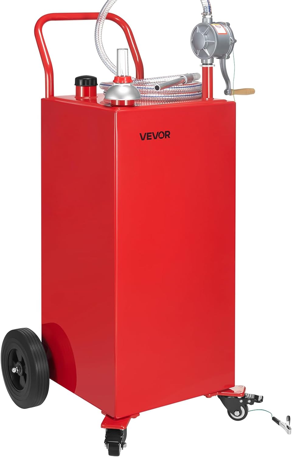 VEVOR 40 Gallon Gas Caddy, Diesel Tank with Manual Transfer Pump, Diesel Storage Tank with 4 Wheels & 10 ft Hose, Gas Container for Cars, Lawn Mowers, ATVs, Boats, More, Red