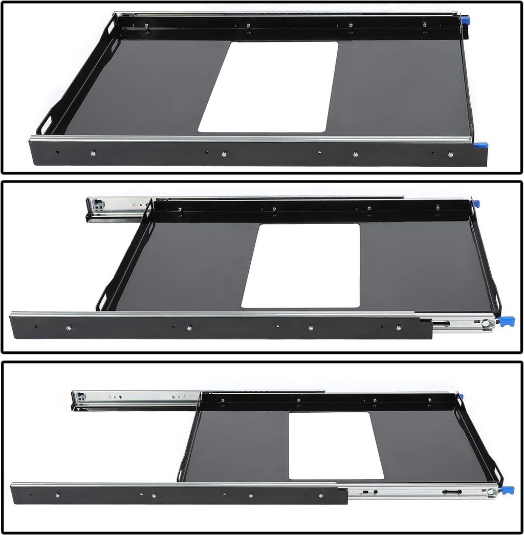 HECASA Fridge Slide Inner 29.3'' x 18.7'' Portable Rail Draw Tray Slider For RV Pickup SUV Van Trailer Refrigerator Freezer Cooler Slide Out Powder Coated Steel Black