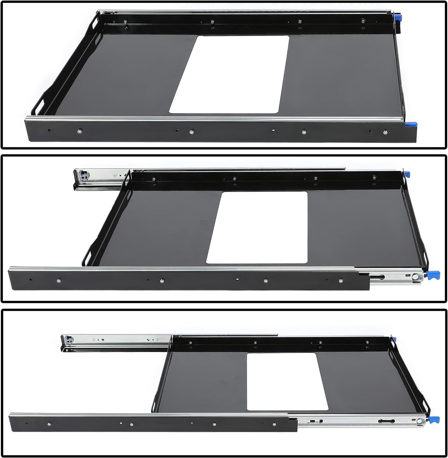 HECASA Fridge Slide Inner 29.3'' x 18.7'' Portable Rail Draw Tray Slider For RV Pickup SUV Van Trailer Refrigerator Freezer Cooler Slide Out Powder Coated Steel Black