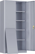 Greenvelly Metal Storage Cabinet, 72' Lockable Metal Garage Storage Cabinet with Doors and 4 Adjustable Shelves, Locking Steel Cabinet for Home Office, Garage, Shop, School (Dark Grey 36' W x 18' D)