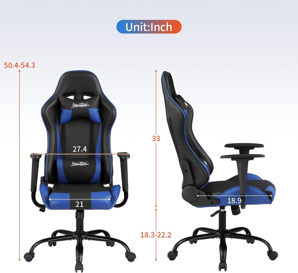 Gaming Chair Office Chair Desk Chair with Lumbar Support Headrest Armrest Task Rolling Swivel Ergonomic E-Sports Adjustable PC Gamer Chair Blue