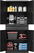 Fesbos 71' Metal Cabinet-Black Heavy Duty Storage File Cabinet Steel Tool Cabinets with Shelves, Lockable Doors and Drawers- for Garage, Pantry, Warehouse - Assembly Required