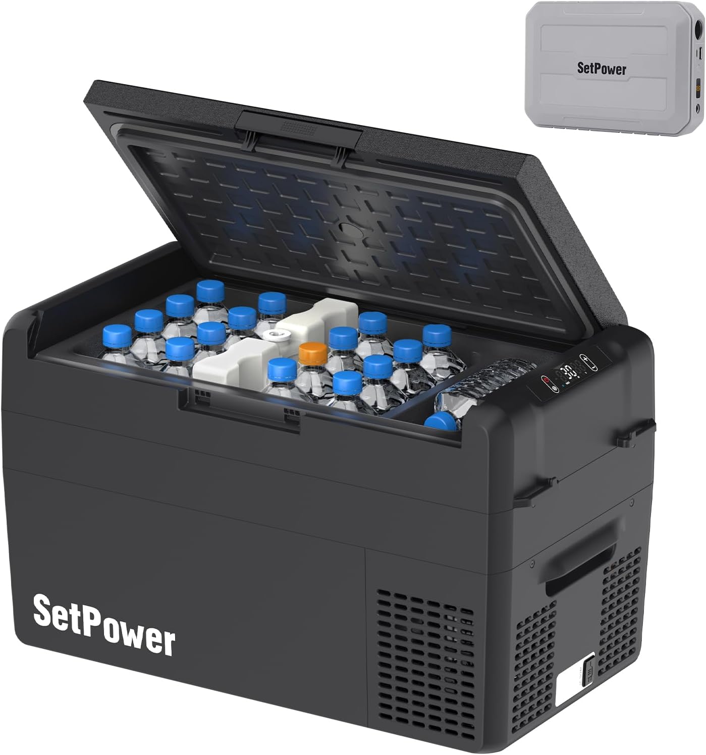 Setpower RF25 12V Refrigerator with PG216 Portable Power Station 27 Quart Electric Cooler for Vehicles Car Freezer With 12/24V DC Car Refrigerator for Camping Truck Van RV SUV Road Trip Travel