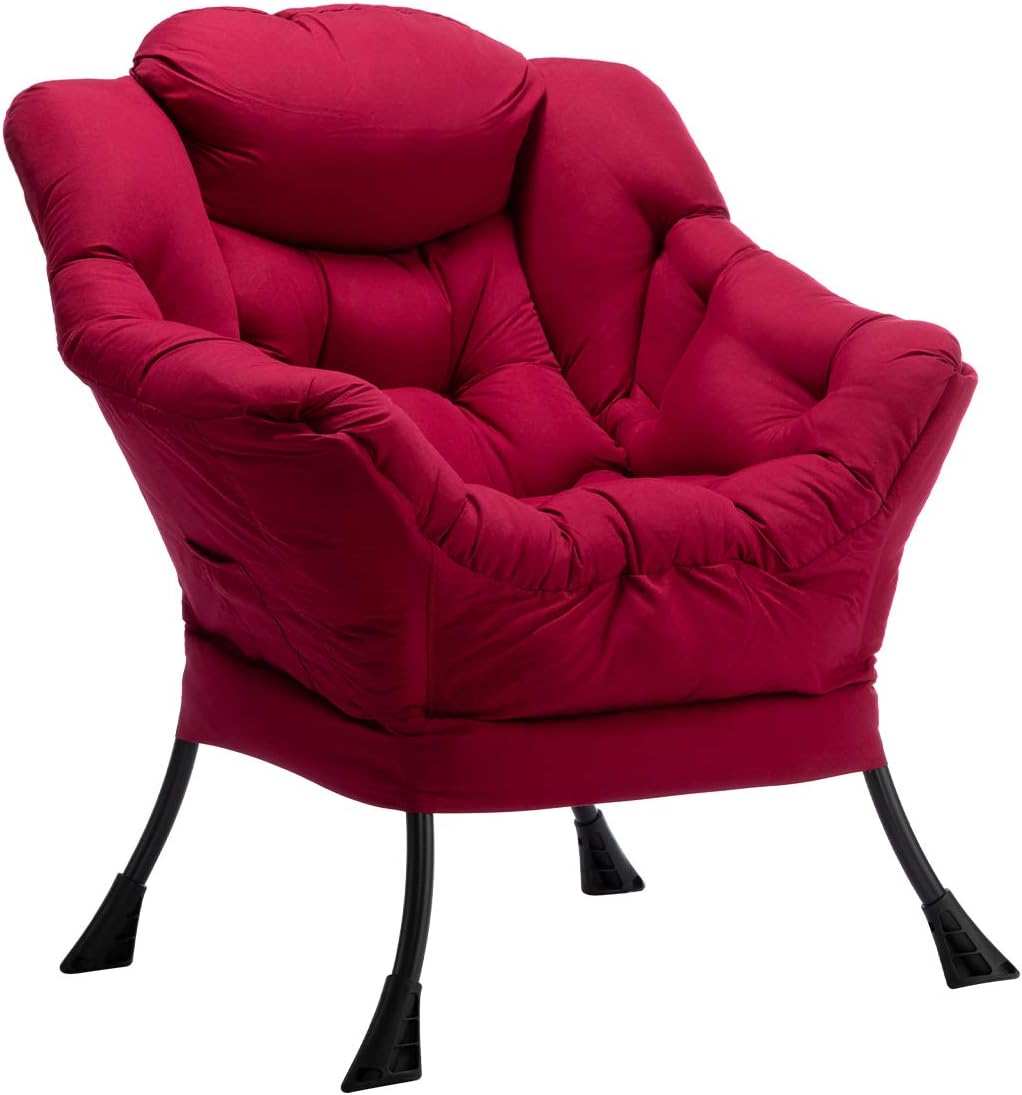 HollyHOME Lazy Chair with Armrest and Side Pocket, Comfy Accent Lounge Chair,Leisure Sofa Armchair for Living Room, Bedroom, Dorm, or Small Spaces, Oversized Reading Sofa Chair, Burgundy