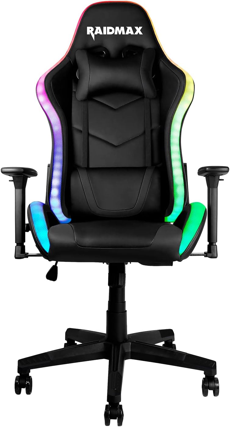 Raidmax DK925 Ergonomic Gaming Chair with Adjustable Armrest and RGB Lighting with Remote Control- Reclining, High-Performance Chair with Lumbar Support